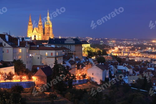 Preview: The View On Bright Prague With Gothic Castle In The Night, Czech Republic
