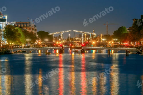 Preview: The Skinny Bridge Magere Brug At Night. Amsterdam. Netherlands.