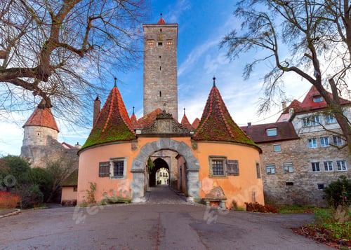 Preview: Ancient Medieval City Gate Burtorg. Bavaria Germany. Rothenburg Ob Der Tauber.