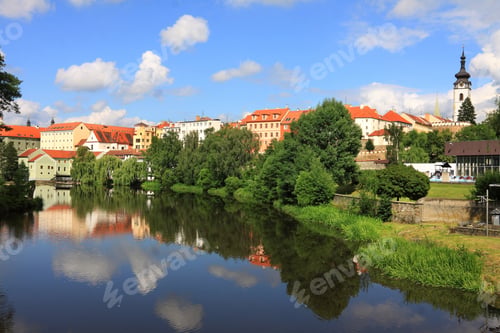 Preview: The Colorful Medieval Town Pisek With Gothic Deanery Church Above The River Otava