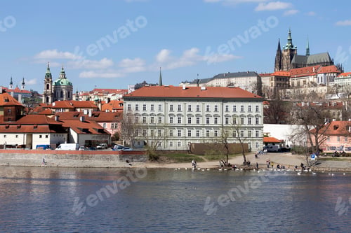 Preview: Spring Prague Gothic Castle With The Lesser Town Above River Vltava In The Sunny Day, Czech Republic