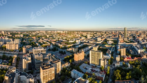 Preview: Panorama At Sunset. The Center Of The City Of Ekaterinburg. Russia. Aerial Photography
