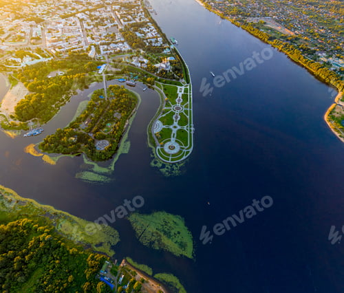 Preview: Yaroslavl, Russia. Park On The Spit (Spit). Panoramic View Of The City. Kotorosl Flows Into The