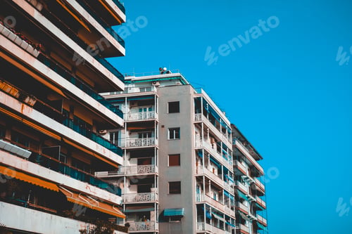 Preview: High Contrasted Buildings With Long Balcony And Copy Space On The Side