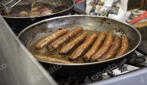 Preview: Sausage And Bacon Frying Pan, Restaurant And Food, Meat