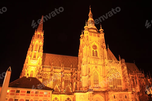 Preview: Gothic St. Vitus' Cathedral On Prague Castle In The Night, Czech Republic