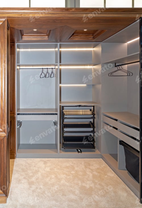 Preview: Empty Walk In Wardrobe Closet With Lights