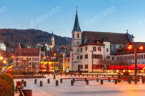 Preview: Annecy. Church Of St. Maurice At Sunset.