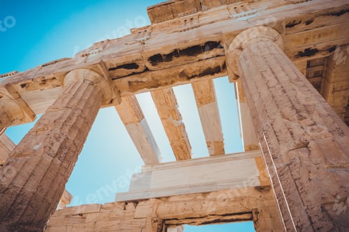 Preview: Extreme Low Angle View Of Famous Cultural Ruins With Beautiful Blue Skies Overhead