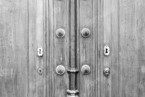 Preview: Ancient Wooden Door Closed In Building Construction