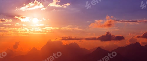 Preview: Colorful Sunset Over Mountain Range Landscape Scenery