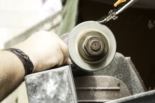 Preview: Man Sharpening Glass With Steel Lathe, Work And Industry