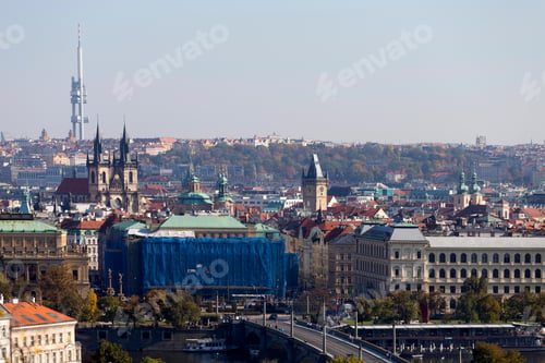 Preview: Autumn Prague City With With Its Buildings, Towers, Cathedrals And Bridges In The Sunny Day, Czech