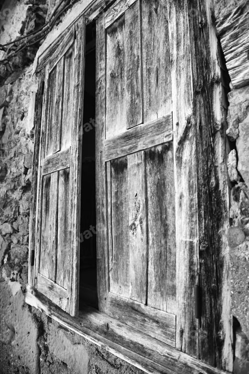 Preview: Old Closed Wooden Window, Construction And Architecture