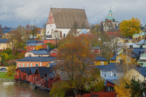 Preview: Medieval Lutheran Cathedral In The Urban Autumn Landscape On A Cloudy October Day. Porvoo, Finland