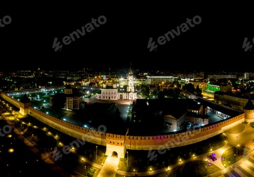 Preview: Tula, Russia. Kremlin. Night Aerial View. Assumption Cathedral Of The Tula Kremlin