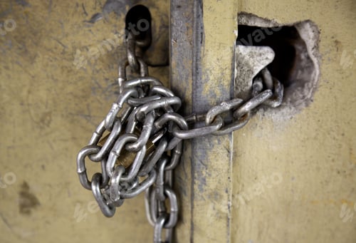 Preview: Metal Chains In Closed Door, Construction And Architecture
