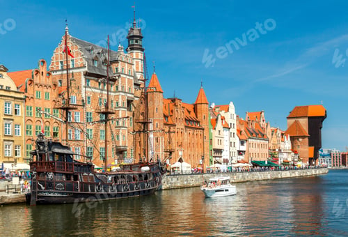 Preview: Central Embankment Gdansk And Old Motlawa River.
