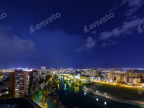 Preview: The Lights Of The Night Kaliningrad. River Pregolya, Embankment Of The Fish Village And The Jubilee