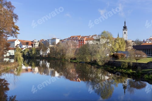 Preview: Winter Colorful Royal Medieval Town Pisek Above The River Otava, Czech Republic