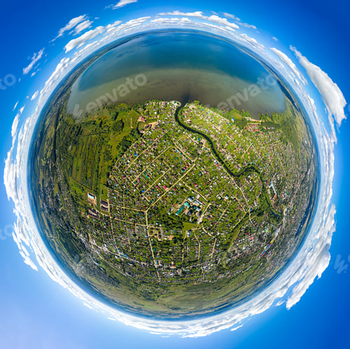 Preview: Pereslavl-Zalessky, Russia. City And Lake Pleshcheyevo. Aerial View. 360 Degree Aerial Panoramic