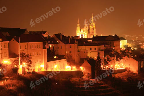 Preview: The View On Prague Gothic Castle In The Night, Czech Republic