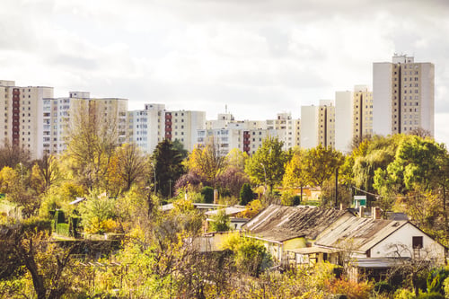 Preview: Plattenbau Skyscrapers With Detached Houses In The Foreground