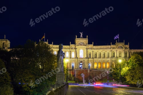 Preview: The Maximilianeum Palace (1874), Seat Of Bavarian Landtag At Night, Munich, Germany