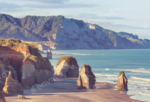 Preview: Beautiful Landscapes It The Ocean Beach, New Zealand. Inspiring Natural And Travel Background