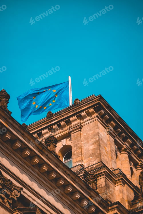 Preview: European Flag On The Top Of Bundestag Building At Berlin