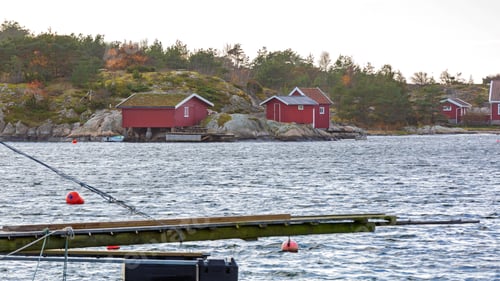 Preview: Traditional Red Cabins At Hvaler Island Coast In Norway
