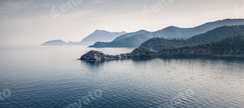 Preview: Early Morning Seascape Of Mediterranean Sea In April. Picturesque Spring Scene Of Small Bay Near