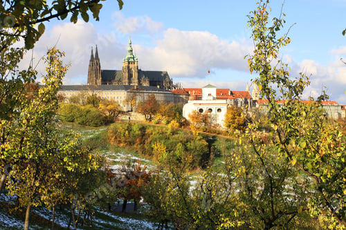 Preview: Romantic Snowy Colorful Autumn Prague Gothic Castle, Czech Republic