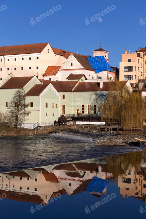 Preview: Sunny Winter Royal Medieval Town Pisek Above The River Otava, Czech Republic