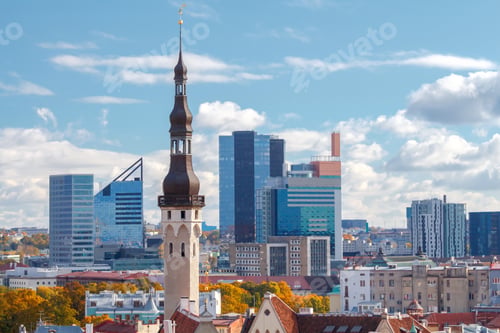 Preview: The Spiers, Weather Vanes, The Roofs Of The Old City On The Background Of Modern Buildings In