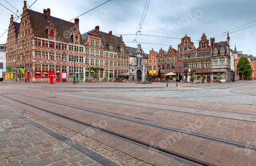 Preview: Ghent Old Houses In The Historic Part Of The City At Sunset.