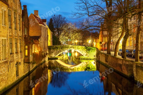 Preview: Green Canal In Bruges At Night.