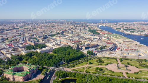 Preview: Panoramic Aerial View Of The City Center Of St. Petersburg In Clear Sunny Weather, Russia, From