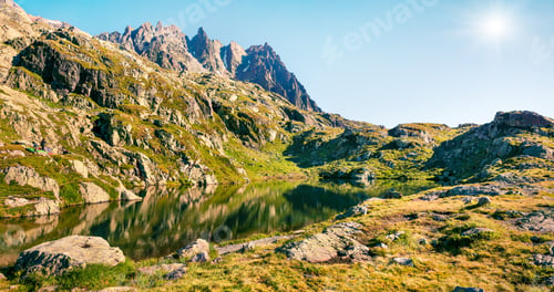 Preview: Sunny Summer View Of The Lac Blanc Lake, Chamonix Location. Beautiful Outdoor Scene In Vallon De