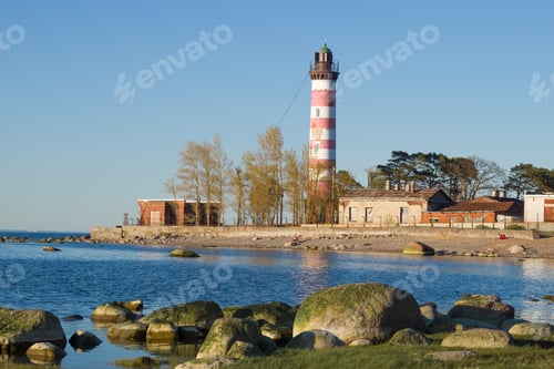 Preview: View Of Shepelevskiy Lighthouse On A Sunny May Evening. Leningrad Region, Russia