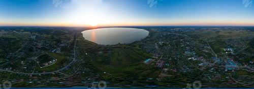 Preview: Pereslavl-Zalessky, Russian. Lake Pleshcheyevo At Sunset Time. Panorama 360. Aerial View
