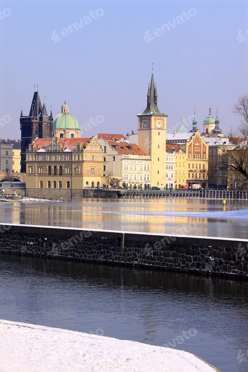Preview: Snowy Prague Old Town Above River Vltava, Czech Republic