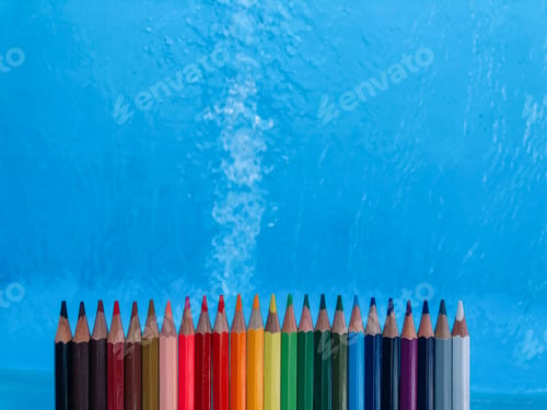 Preview: Exhibition Of Colored Pens On Cheerful Background.