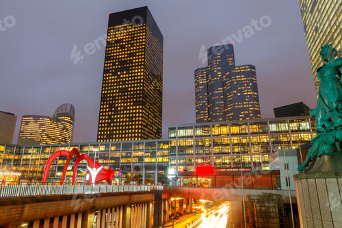 Preview: La Defense, Paris. Skyscrapers In The Modern Part Of Paris-La Defense At Night.