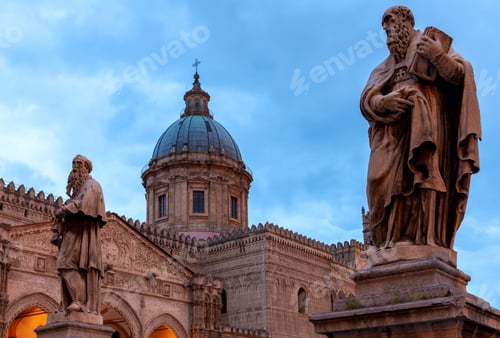 Preview: Cathedral Of Palermo At Sunset In The Night Lighting. Sicily. Italy.