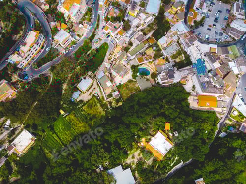 Preview: Buildings In The Mountains At Ischia Island From The Drone View