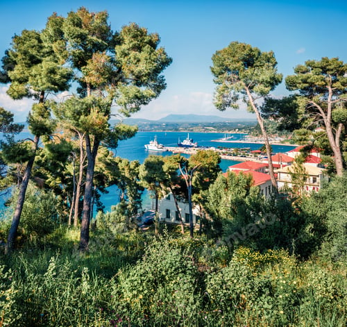 Preview: Peaceful Morning View Of Pilos Town. Colorful Spring Scene Of The Ionian Sea. Beautiful Cityscape