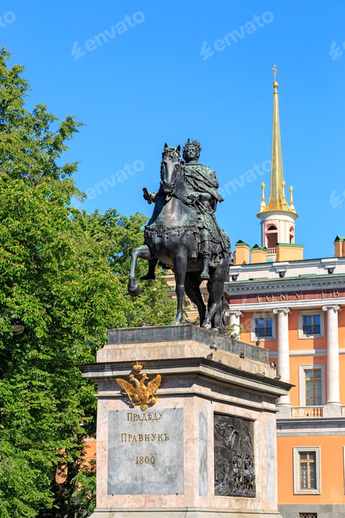 Preview: Saint-Petersburg, Russia. Monument To Peter The Great On Peter The Great Square. Text Translated