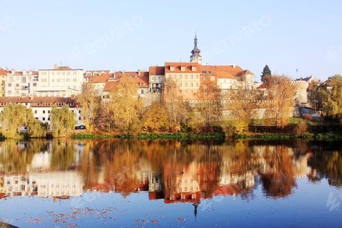 Preview: The Colorful Medieval Town Pisek In Czech Republic Above The River Otava