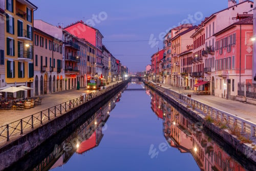 Preview: Scenic View Of The Navigio Grande Canal At Dawn. Milan. Italy.